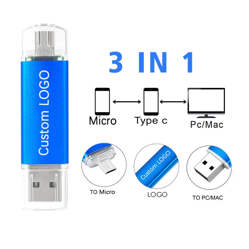 OTG изготовление под заказ 3IN 1 USB2.0 64 Гб USB флеш-карта usb 2 0 флэш-накопитель 4 ГБ 8