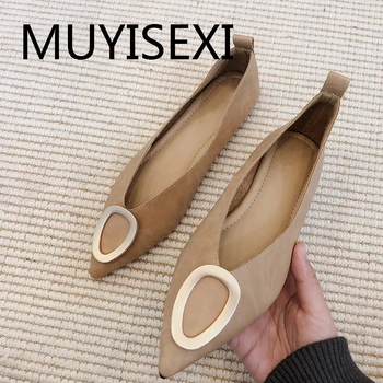

Flat shoes women flat shallow spring pointed toe brand shoes woman comfortable designer soft full genuine leather MMM07 MUYISEXI