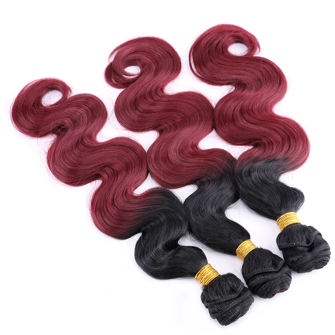 Hair Extensions Body Wave Hair Bundles ombre black to golden burgundy brown High Temperature Synthetic 100g/piece Weave