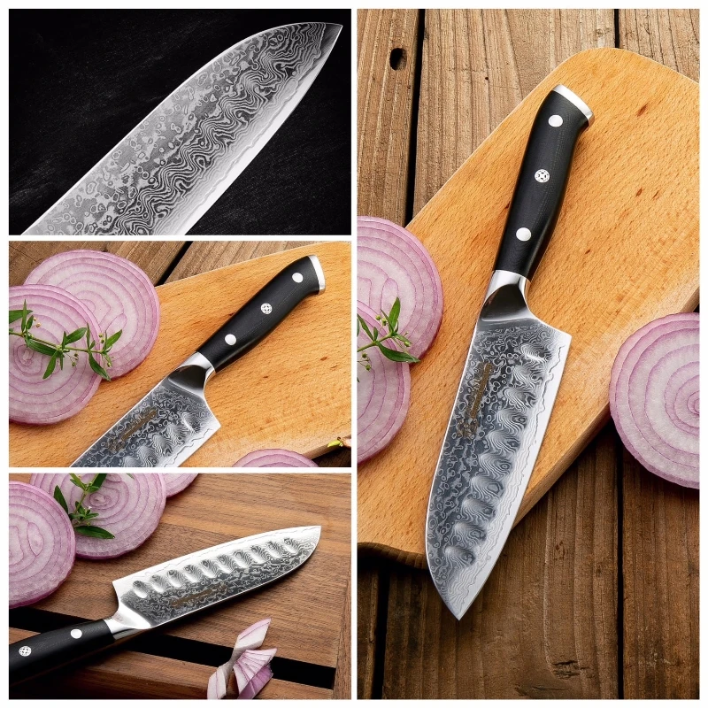 GRANDSHARP 5 дюймов нож Santoku VG10 японский дамасский из нержавеющей стали 67 слоев японские Дамасские кухонные ножи профессиональные