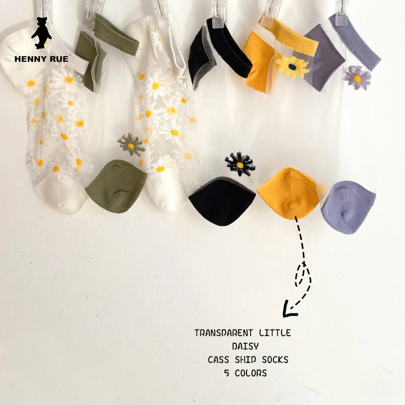 Women Socks Cute Spring New Embroidery Fashion Short For Flowers Ankle Funny Transparent Korean Style | Женская одежда