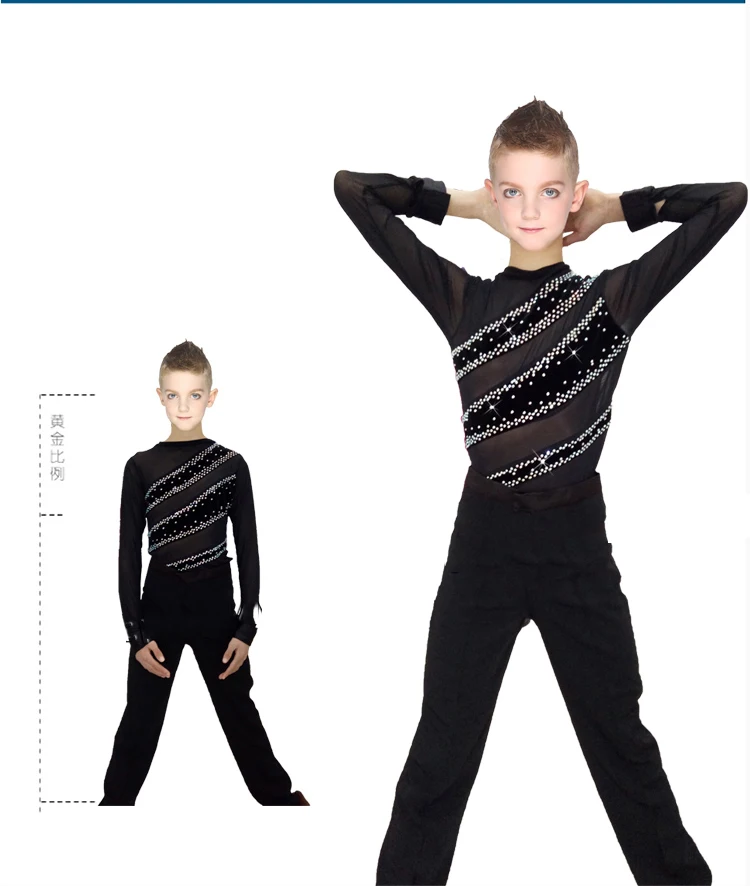 2019 новый костюм для мальчиков танцевальная обувь со стразами с точки зрения латинский танец Практика одежда для ча-ча/бальные конкурс
