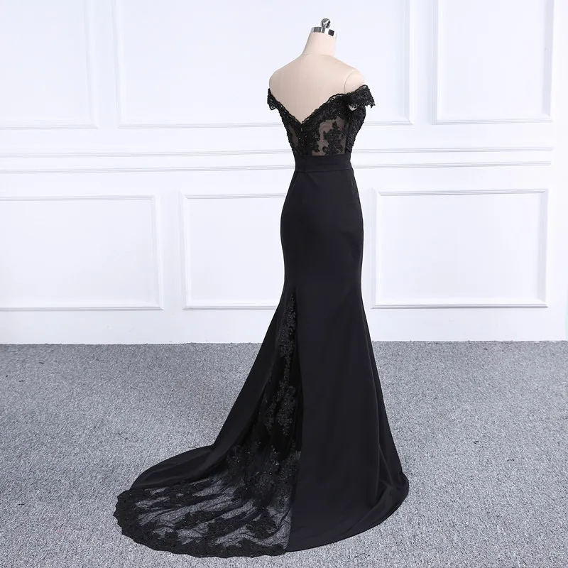 Robe De Soiree Черное длинное платье Русалка для выпускного вечера реальные фото аппликации бисером Очаровательные платья для вечеринки vestido de festa