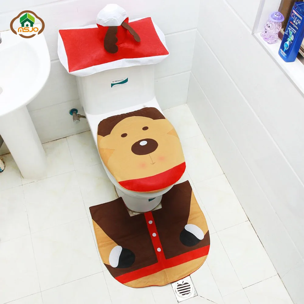 MSJO Christmas Bathroom Toilet Seat Cover Wc Rug Mat Natal Santa Claus Elk Elf Snowman New Year Navidad Christmas Decoration Hom