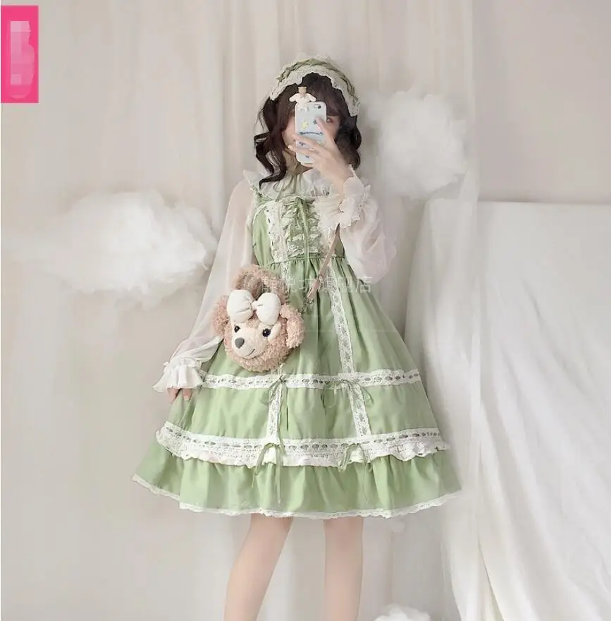 Cos Loli JSK Shoulder-Strapes Lace Dress Lolita Japanese Mori Girl Cute Kawaii Retro Gothic Princess Tea Party Dress Cos lolita dress lolita suspender dress lolita cosplay costumes