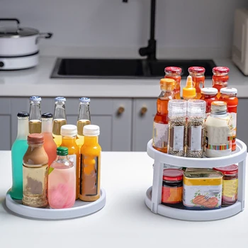 

Multi-Function Rotary Condiment Bottle Rack Double Storage Rack Kitchen Supplies