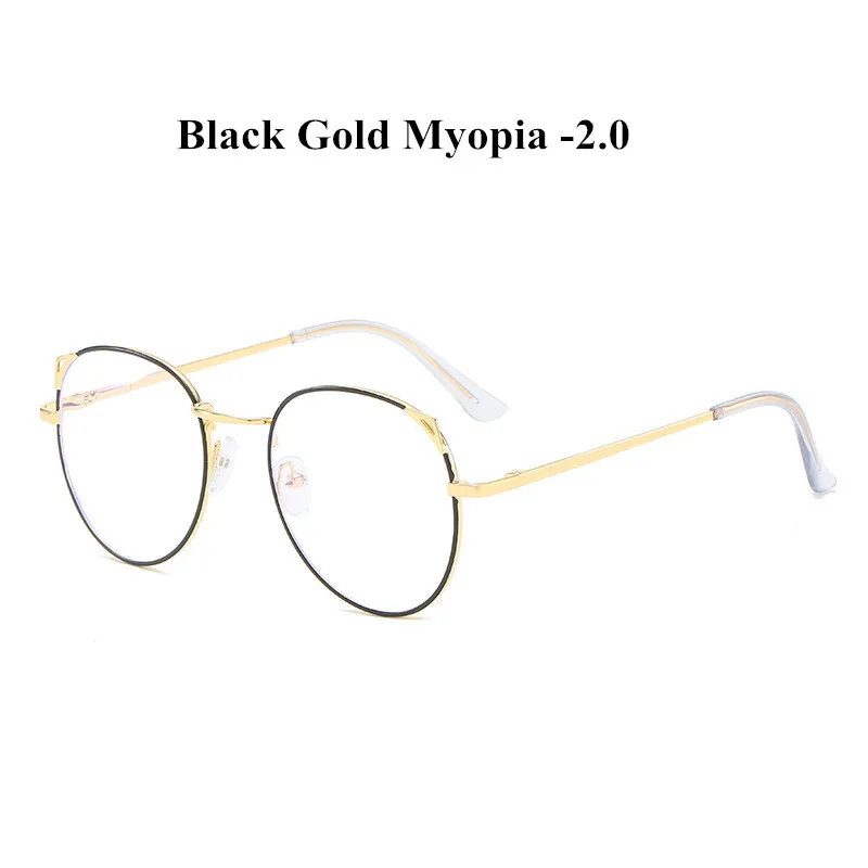 YOOSKE кошачий глаз металлические очки для близорукости для женщин прозрачные очки близорукие с диоптрией-0,5 от 1,0 до 4,0 - Цвет оправы: gold black -200