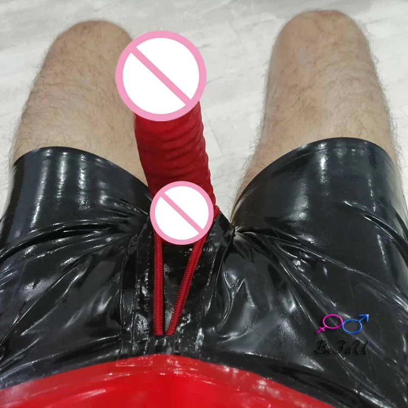 Men Underwear Latex Shorts Men Boxers fetish Underpants Hole with sheath safe Underwear Handmade Pouch codpiece men underwear