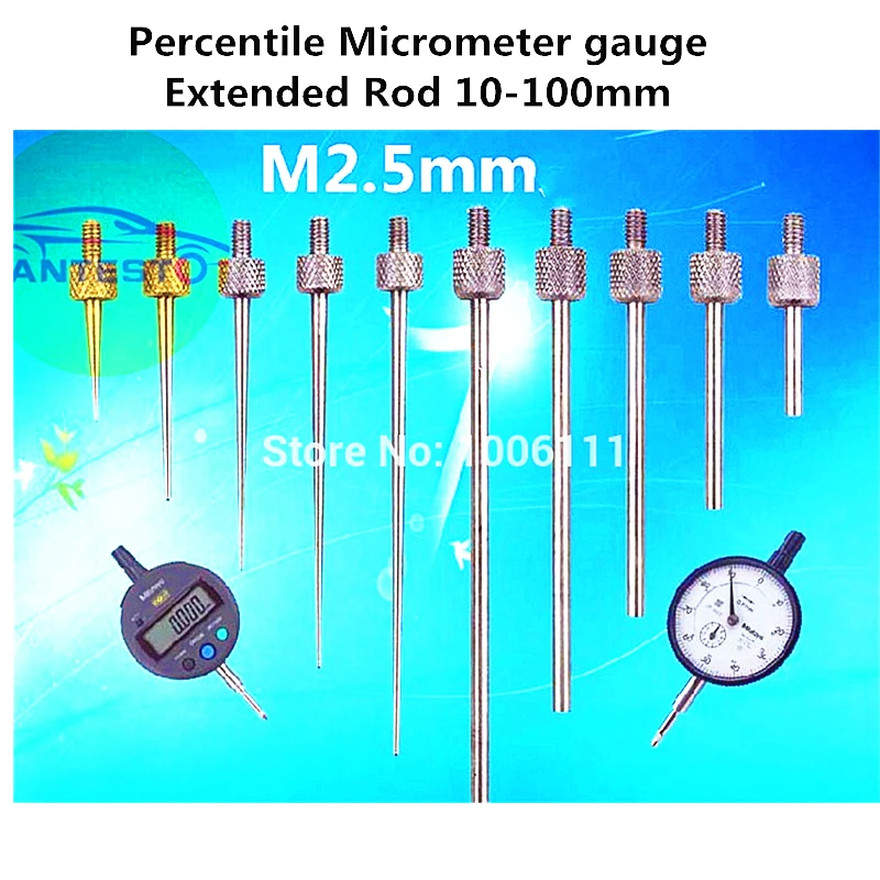 Percentile Micrometer Gauge Extended Rod 10-100mm, Lengthen Testing Needle M2.5 Connect