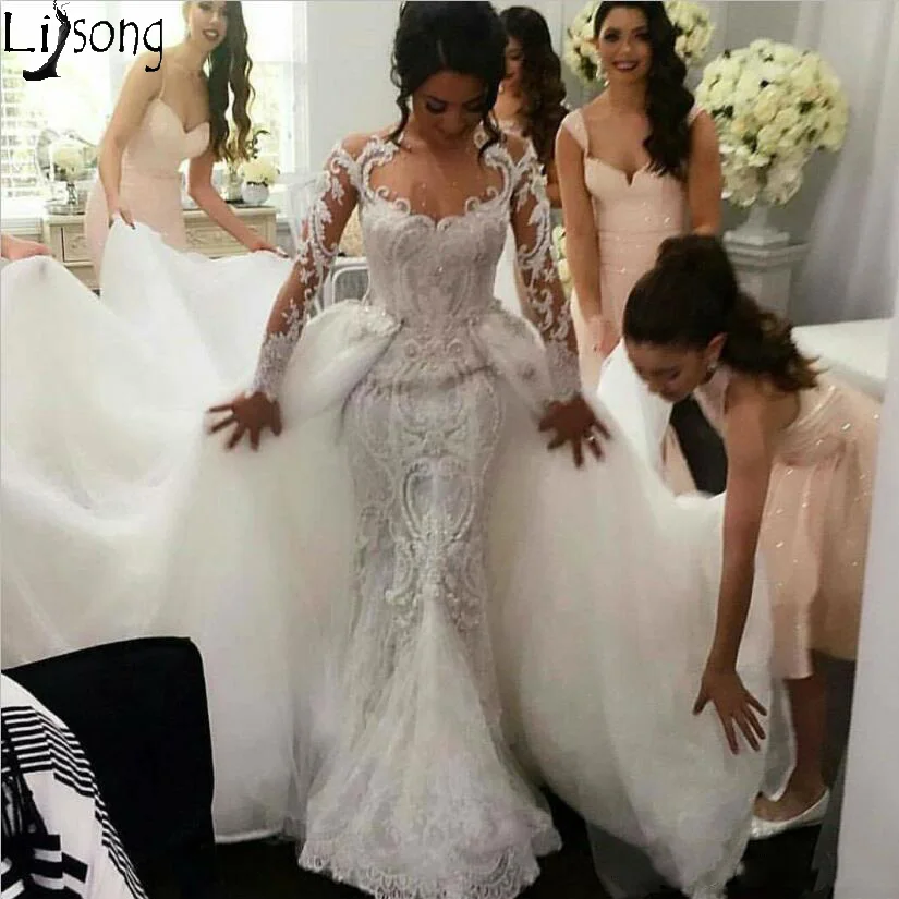 Полностью кружевные свадебные платья в стиле ретро со съемной тюлевой юбкой