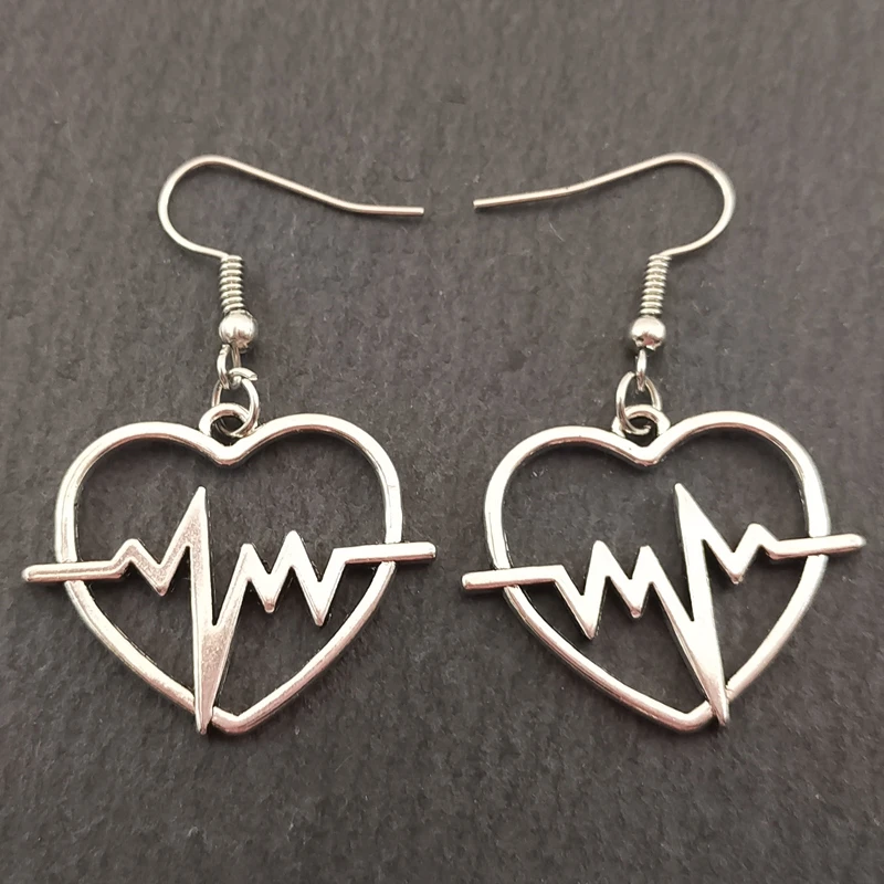 Medical ECG Heartbeat Stud Earrings for Women Nurse Silver Jewelry Love Heart | Украшения и аксессуары