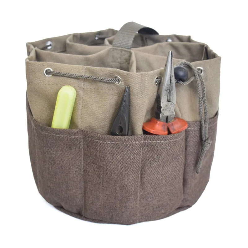 

MDSTOP Multi-functional Round Canvas Drawstring Bucket Work Tool Pouch Organizer Tote Bag