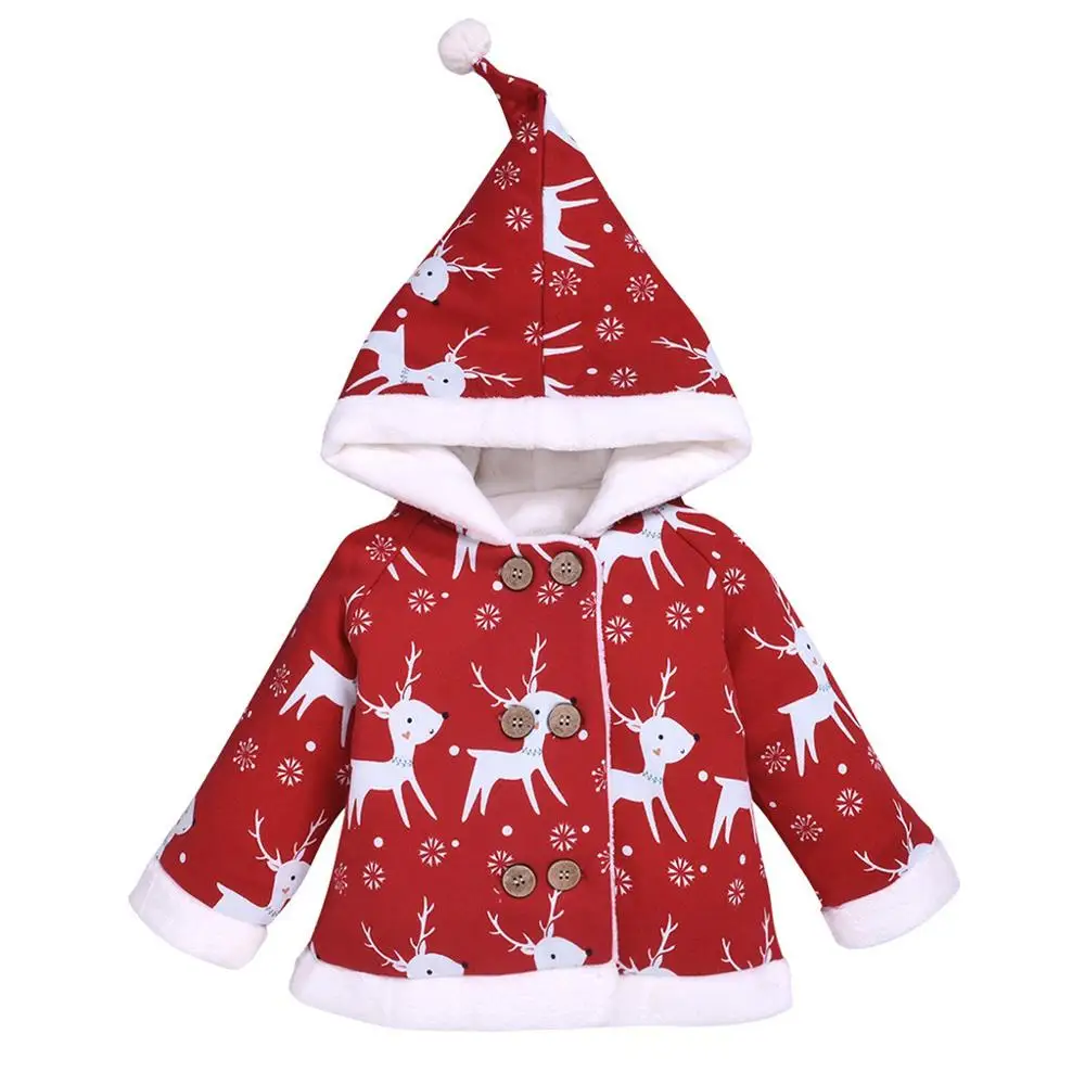  Kids Boys Girls Baby Winter Warm Coat Deer Christmas Fashion Cartoon Padded Hooded Cute Thick Outwe