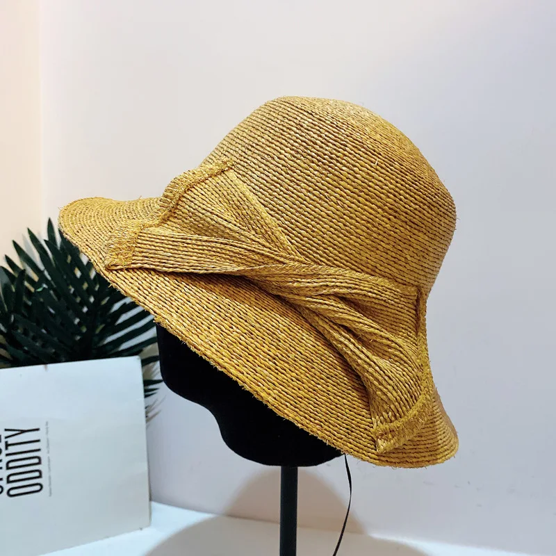 

202305-2509106 dropshipping summer handmade raffia grass Cross bowknot street holiday beach lady sun cap women leisure hat