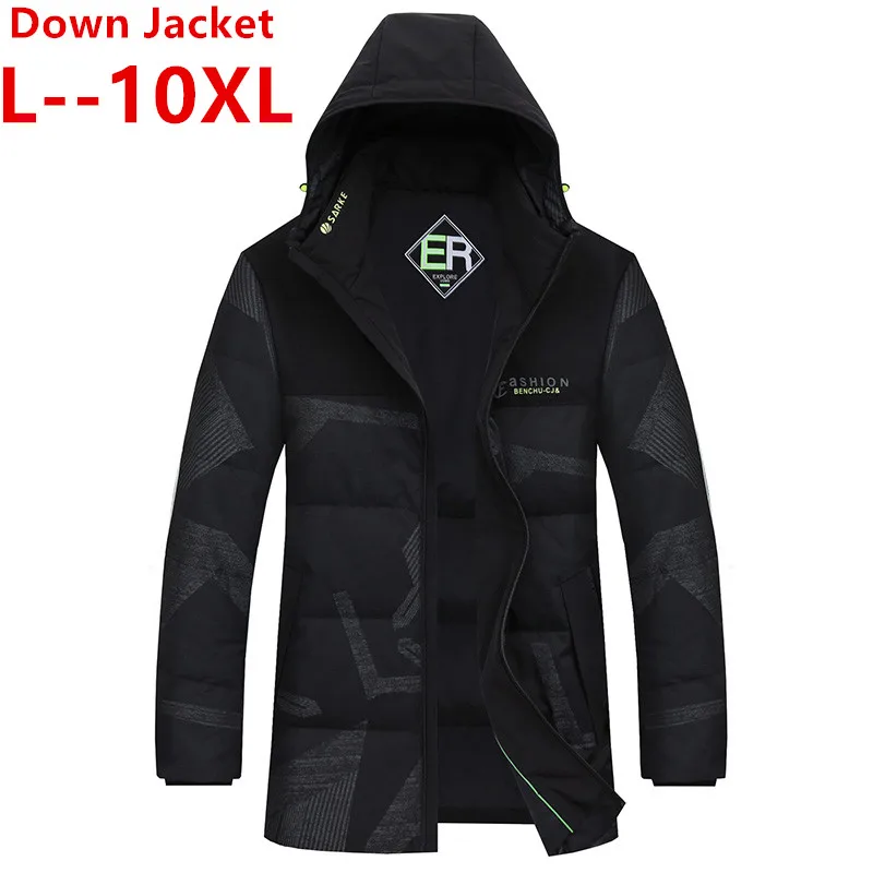 Черный 10XL 8XL 6XL Толстая теплая зимняя куртка мужская с капюшоном утолщенная парка на утином пуху Пальто Повседневное приталенное Мужское пальто с множеством карманов - Цвет: Черный