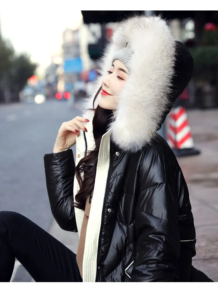90% белая куртка-пуховик для женщин, плотное удлиненное худи, зимнее пальто из натурального меха енота, Женская куртка-пуховик Doudoune Femme
