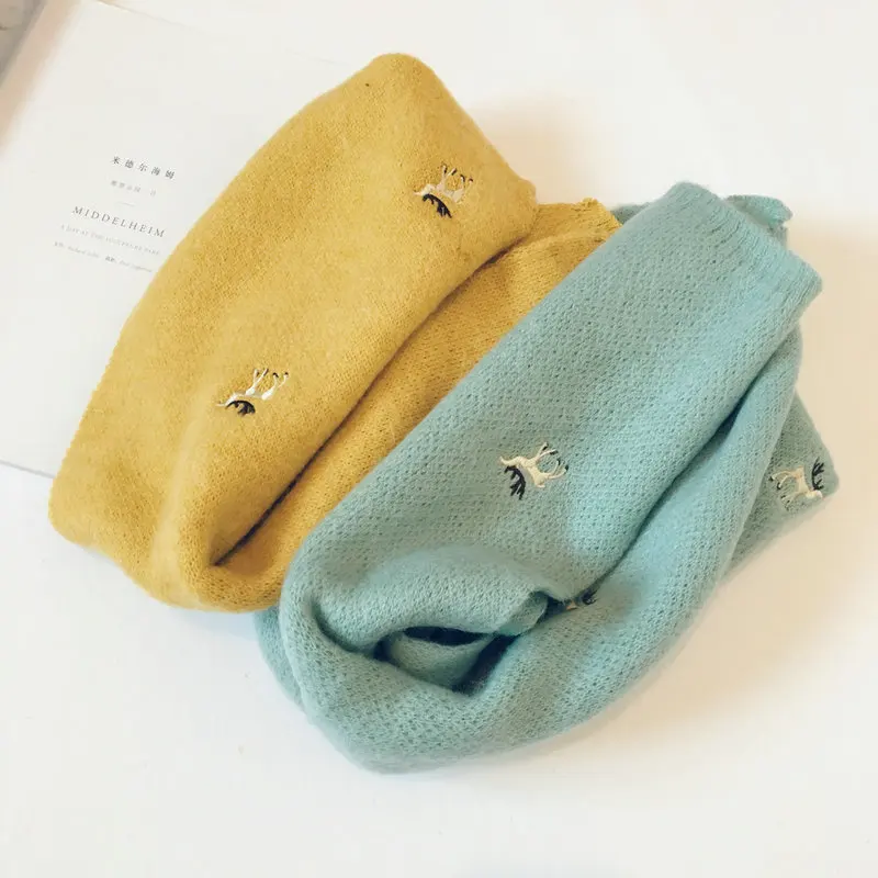 

Korean Style Embroidery Deer Children Knitted Shawl Warm Soft Kids Christmas Scarves Cute Autumn Winter Baby Boys Girls Wrap