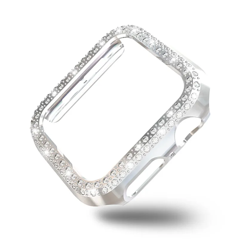 Silver Корпус часов Защитная крышка рамка Корпус с украшениями в виде кристаллов для наручных часов iWatch 38/42/40/44 мм Защитный чехол для Apple Watch серии 4 3 2 1 - Цвет: Silver