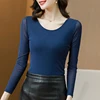 TingYiLi Basic O-neck Long Sleeve Mesh Tops For Women Spring Summer Korean Style Elegant Burgundy Green Blue Black Blouse Shirt 4