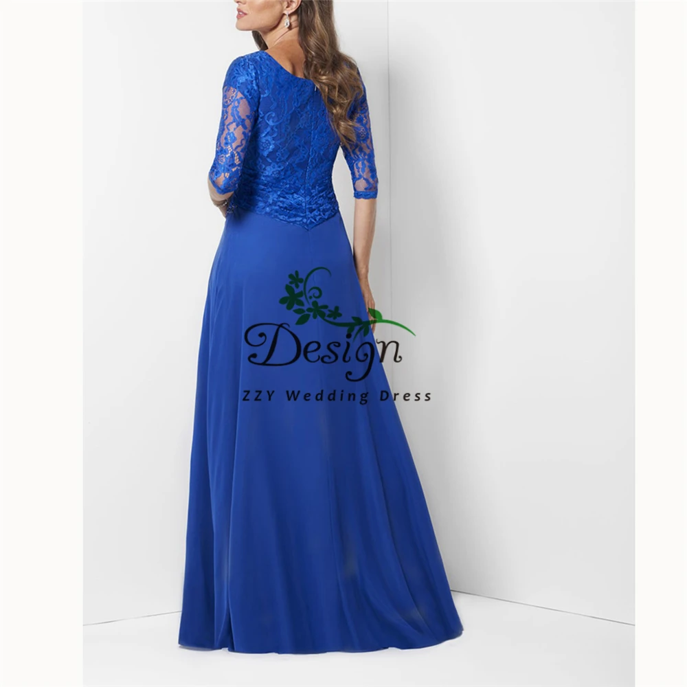 Синий шифон половинные рукава кружево и шифон Vestido De Madrinha на заказ бисером кисточкой мать невесты или жениха платья