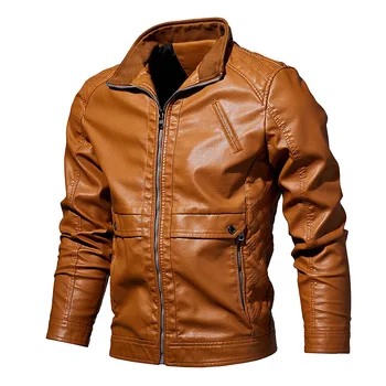 

2020 men's collar pure color stitching PU leather youth trend motorcycle leather jackets