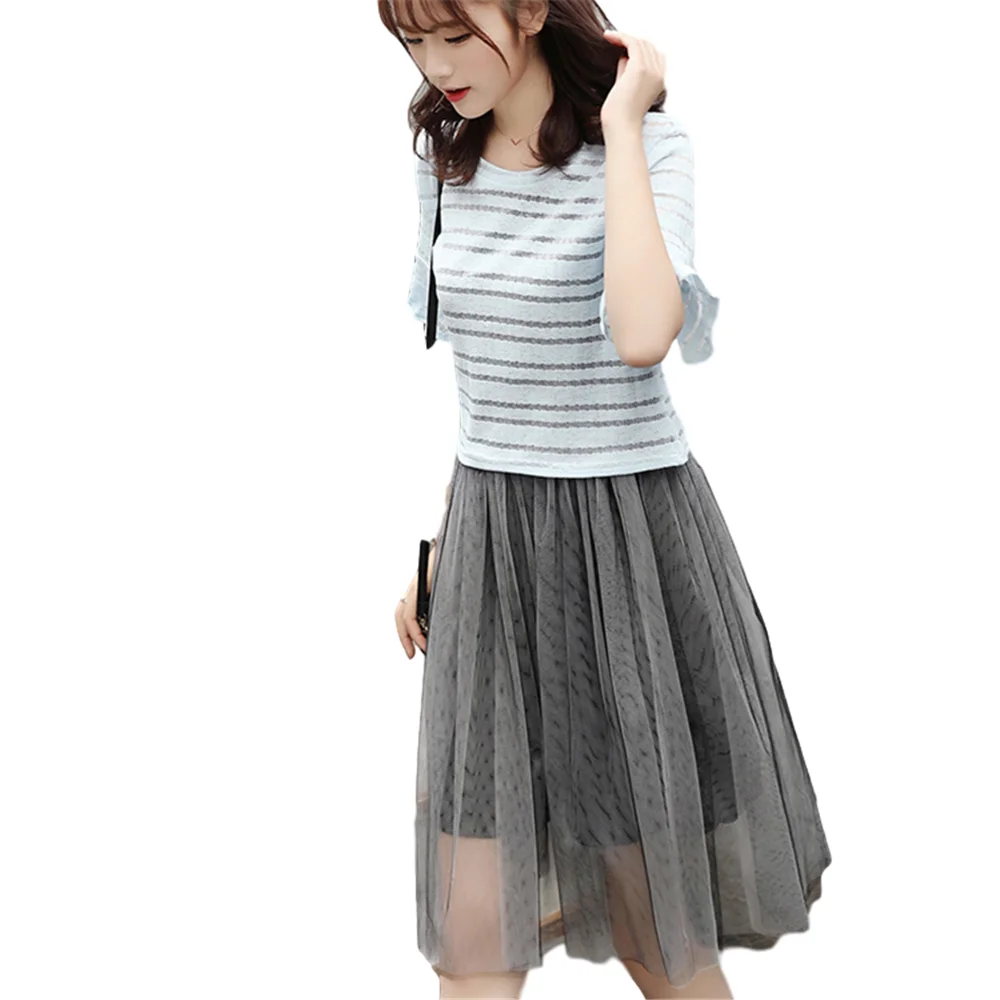 

dress MissDomi Korean vestidos 2020 spring summer new arrival wholesale Summer T-shirt + dress mesh two-piece dress