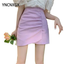 

Slim Skirt Summer High Waist Pleated Mini Skirts Slit Skirt with Side Slit A-line Folds Short Skirt