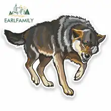 EARLFAMILY 13cm x 13cm Car Stickers Cartoon Angry Wolf Vinyl JDM Bumper Trunk Truck Graphics Waterproof Anime 3D DIY Fine Decal