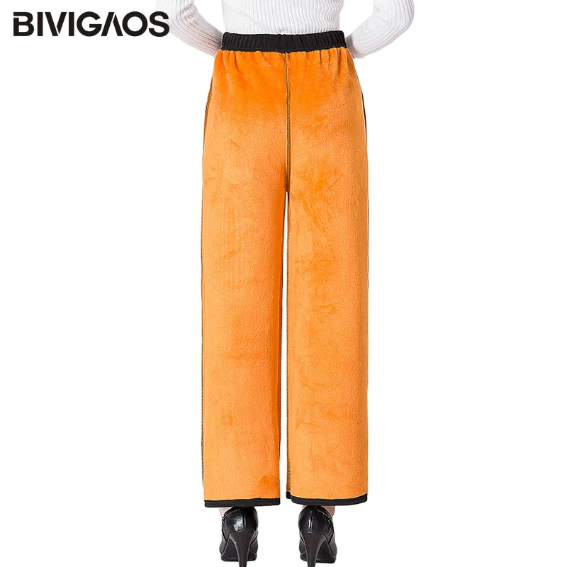 

BIVIGAOS 2019 Autumn Winter Comfortable Middle-Aged Women Warm Pants Plus Size Gold Velvet Thicken Casual Loose Wide Leg Pants