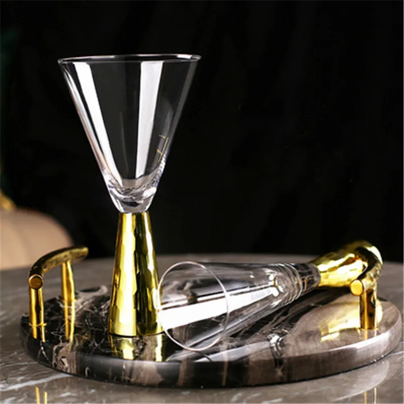 Matte Black & Gold Tone Plated Martini Glasses, Cocktail Stemmed Glass, Set  of 4