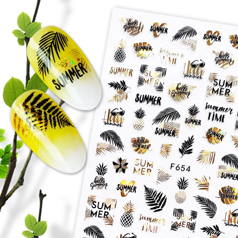 1pcs gold love heart pattern 3D Nail Sticker friuts Design Nails Accessories Fashion Manicure Sticker