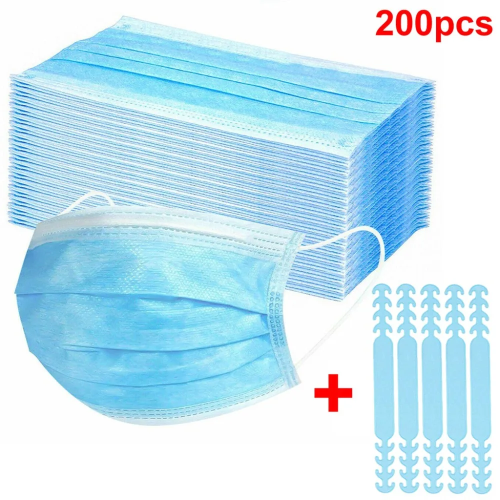 200pcs Disposable 3-Ply Masks Anti-Dust Adult Face Mask With Elastic Earloop Ear Grips Extension Strap Hook Fixer #4K19 (15)