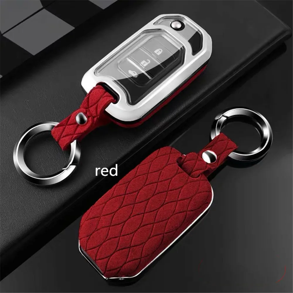 

Car Keychain Key Fob Case Cover Genuine Leather Galvanized Alloy For Honda Civic X-RV Jazz Greiz Crdder Flip