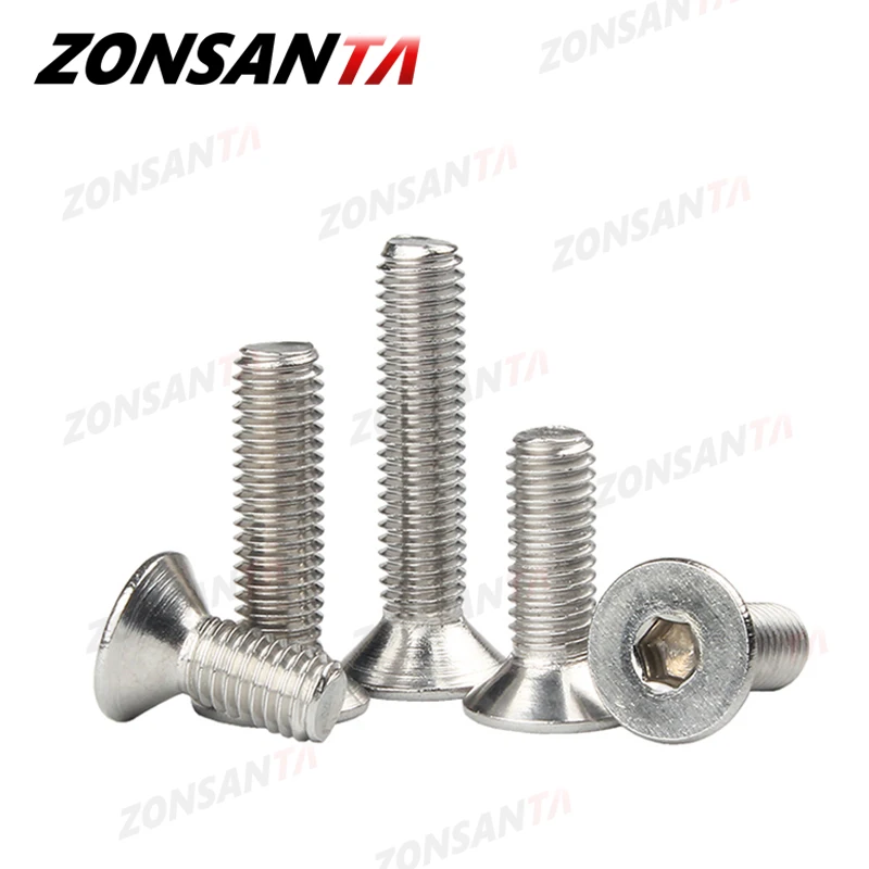 ZONSANTA 304 Stainless Steel Screw M2-M6 Din7991 Hexagon Hex Socket Flat Head Countersunk Furniture screws