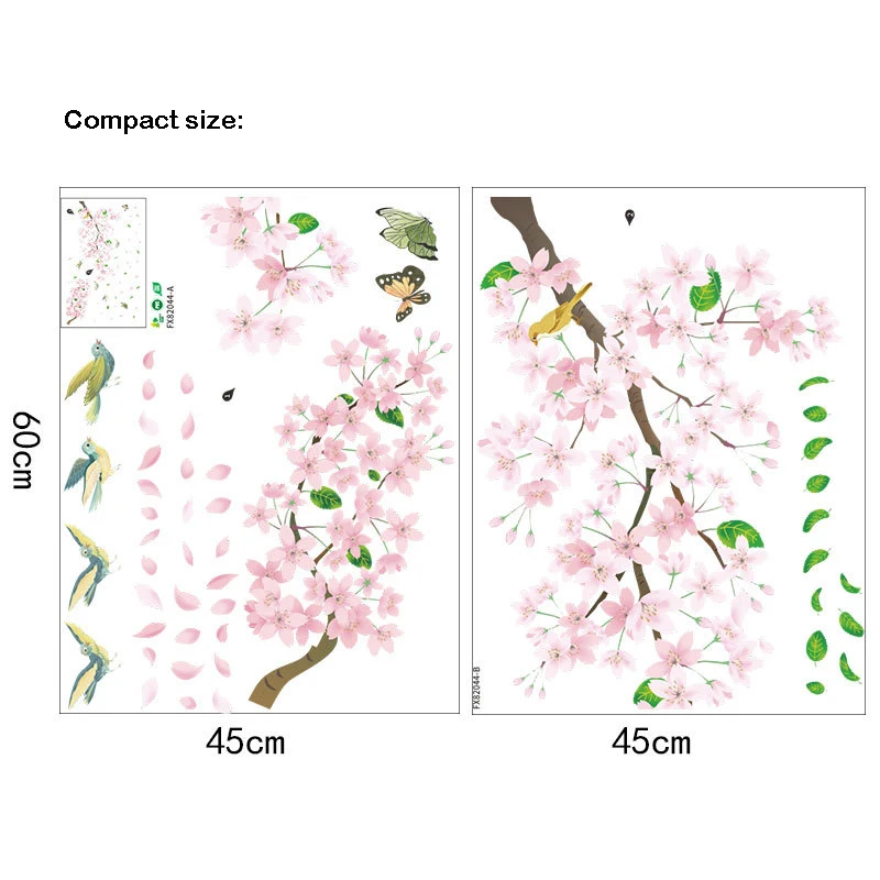 Вишня наклейки с цветами Фреска Декор Белый цветок ветка дерева Наклейка на стену художественная наклейка цветок ветка дерева с птицами Наклейка на стену