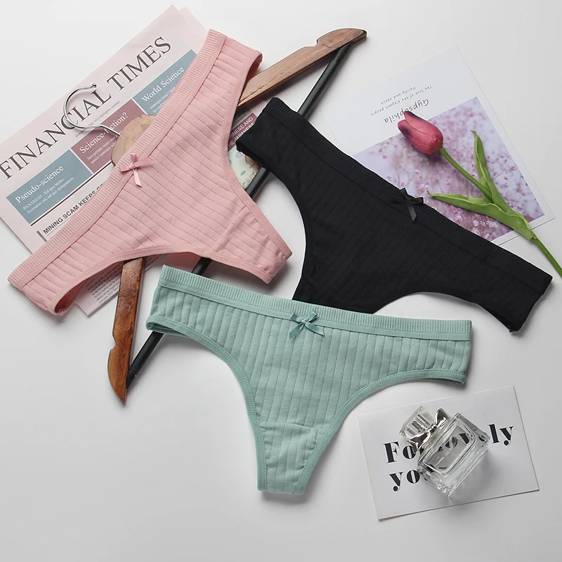 

3Pcs/lot Women Cotton Panty Set G-String Thongs Bow Underwear Female Lingerie Soft Low Waist Panties High Quality Underpants