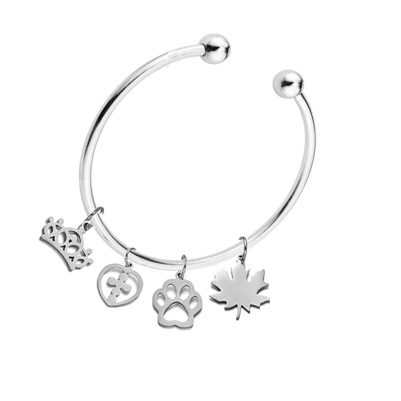 10pcs/lot Stainless Steel Minimalist Unisex Torque Cuff Bangle with Remove Beads Ends Charms Bracelet Bangles Gift SL-021*10