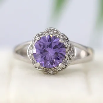 

Purple CZ Ring Birthstone Ring VS 8mm Round Cut Amethyst Ring 18k White Gold Plated Ring Cooper Engagement Ring Anniversarry