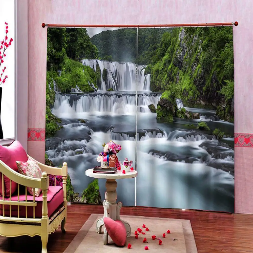 Custom 3d Curtains in Natural Scenery Waterfall For Living Room Bedroom Blackou Curtanin Decor | Дом и сад