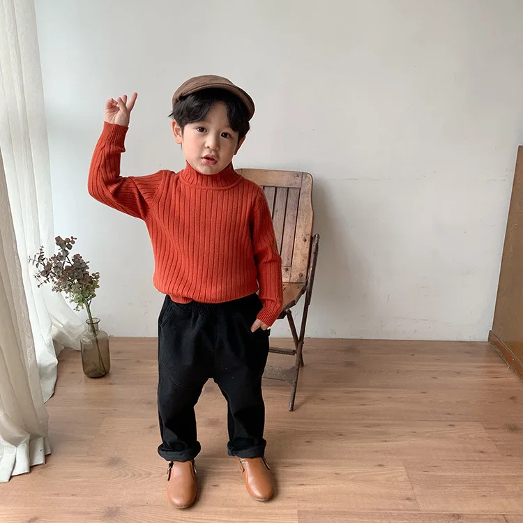 Детские свитера для детей 1-7 лет; Модный корейский свитер для девочек; пуловер с высоким воротником; Одежда для мальчиков; осенние вязаные свитера высокого качества