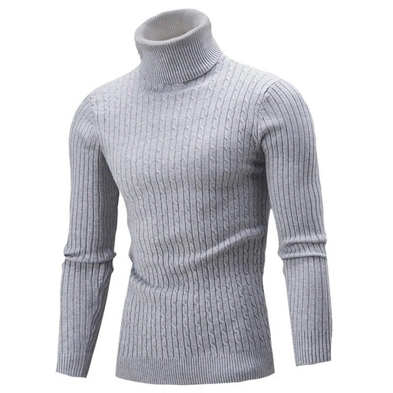 Мужской теплый свитер с высоким воротом, hombre, толстый вязаный мужской свитер, повседневный тонкий пуловер, мужской топ с двойным воротником