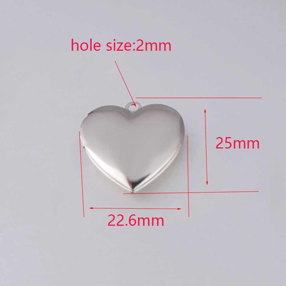 5pc Mirror Polished Stainless Steel Heart Photo Frame Locket Pendant 3 Colors For DIY Charms Jewelry Making Gift 22.6 * 25mm