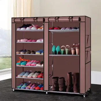 

Double Rows 9 Lattices Boot Cabinet Dustproof Shoe Rack Coffee Non-woven Fabric Simple Assembly Home Shoe Organizer