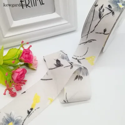 Kewgarden 1," 38 мм печатные цветочные шифоновые ленты вручную изготовленная лента DIY бант атласная Упаковочная Лента Riband 25 ярдов/рулон - Цвет: Серый