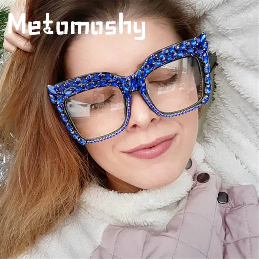 

Metomoshy Rhinestone Cat Eye Sunglasses Women Oversized Sunglass Vintage Fashion Bling Diamond Sun Glasses Female Retro Eyeglass