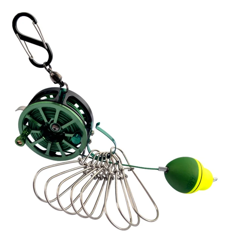 Fivela de Bloqueio de Pesca com Carretel Cinto de Bloqueio de Peixe Equipamento de Pesca Inoxidável Stringer Pesca Flutua Carretel Aço 3 Fivela de bloqueio de pesca com carretel