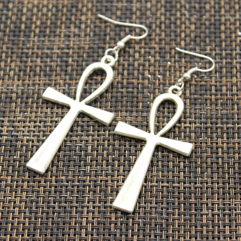 

New Fashion Handmade Cross Egyptian Ankh Life Symbol Flower Cross Pendants Silver Color Earrings For Womens Style