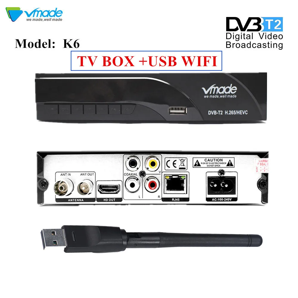 

DVB-T2 K6 DVB-T H.265 HEVC Digital HD Terrestrial TV Receiver Supports Dolby Youtube DVB T2 TV Tuner Box With RJ45 LAN +USB WIFI