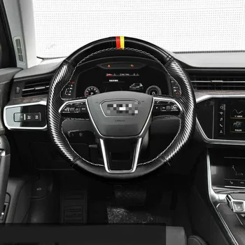 

For Audi A6 C8 A7 K8 Carbon Fiber&PU Leather Steering Wheel Stitch on Wrap Cover