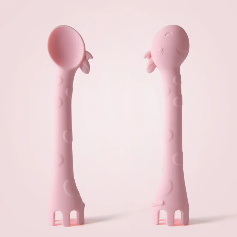 

Silicone Giraffe Spoon for Baby 1pc Feeding Fork Safety Tableware Infant Learning Spoons Teething Utensils Unisex Food Grade